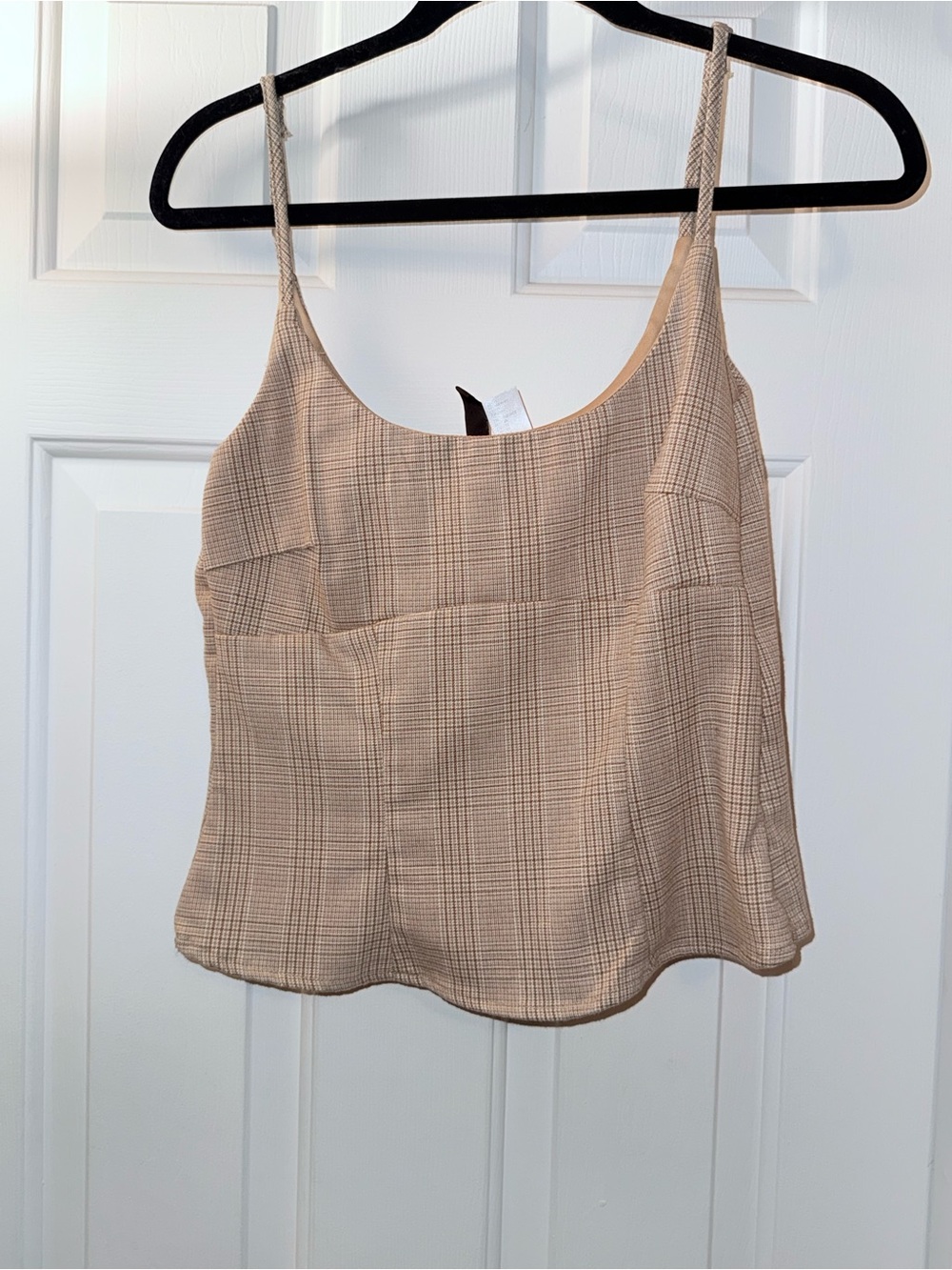 Divided Beige Plaid Camisole Top